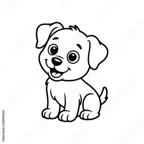 Charming cartoon illustration of a happy puppy sitting and smiling isolated on transparent background