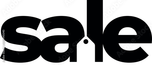 Sale word logo in bold black font with dot in letter a on white background.
