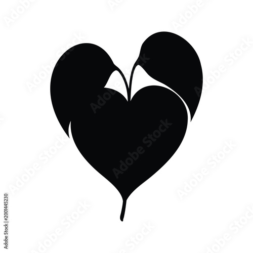 Silhouette of two intertwined hearts symbolizing love and affection, silhouette vector illustration, heartsilhouetteshaped leaf silhouette vector illustration