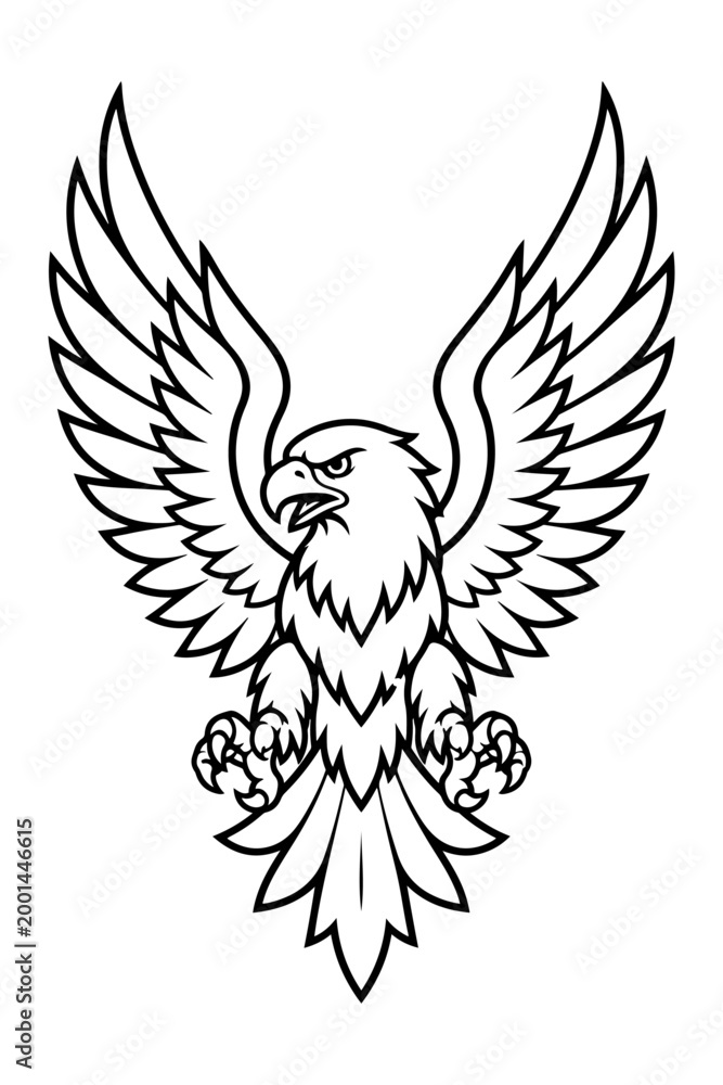 Fototapeta premium Eagle Crest Emblem with Spread Wings and Claws Outlined Vector Illustration