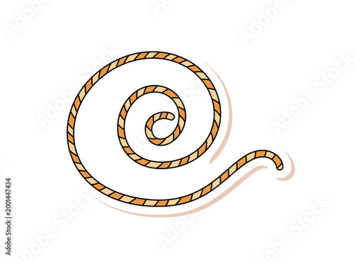 Colorful rope expedition patch in doodle icon style. Trekking equipment for camp and hiking adventure, travel element for outdoor exploration with colorful patch accent and expedition feel.