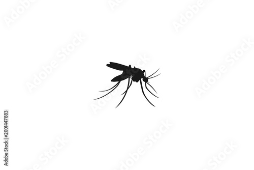 Silhouette of a Flying Mosquito Isolated on White Background