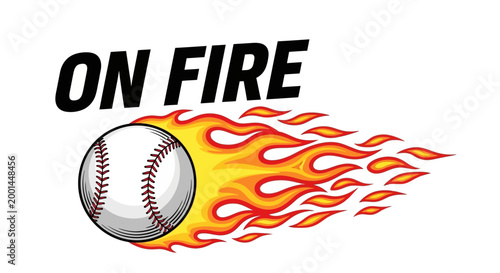 Baseball on fire flies through air with flames around it