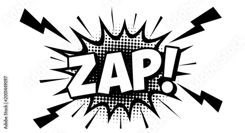 Comic book style illustration of ZAP exclamation effect with lightning