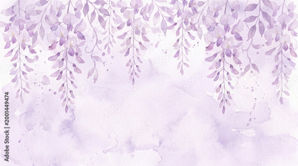 Fototapeta premium Purple Wisteria Watercolor Floral Background