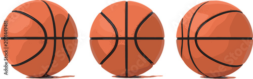 Set of 3 Vector Illustrations of Basketballs in Different Angles for Websites, Apps, and Sports Digital Media Designs