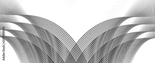 Abstract metallic curves intersect forming a futuristic mesh pattern on a white background