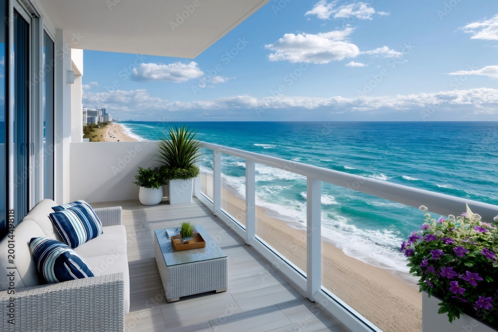 Obraz premium Balcony view overlooking beach and turquoise ocean