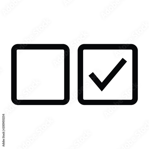 Photography Checkmark checkbox symbol with empty box on white background