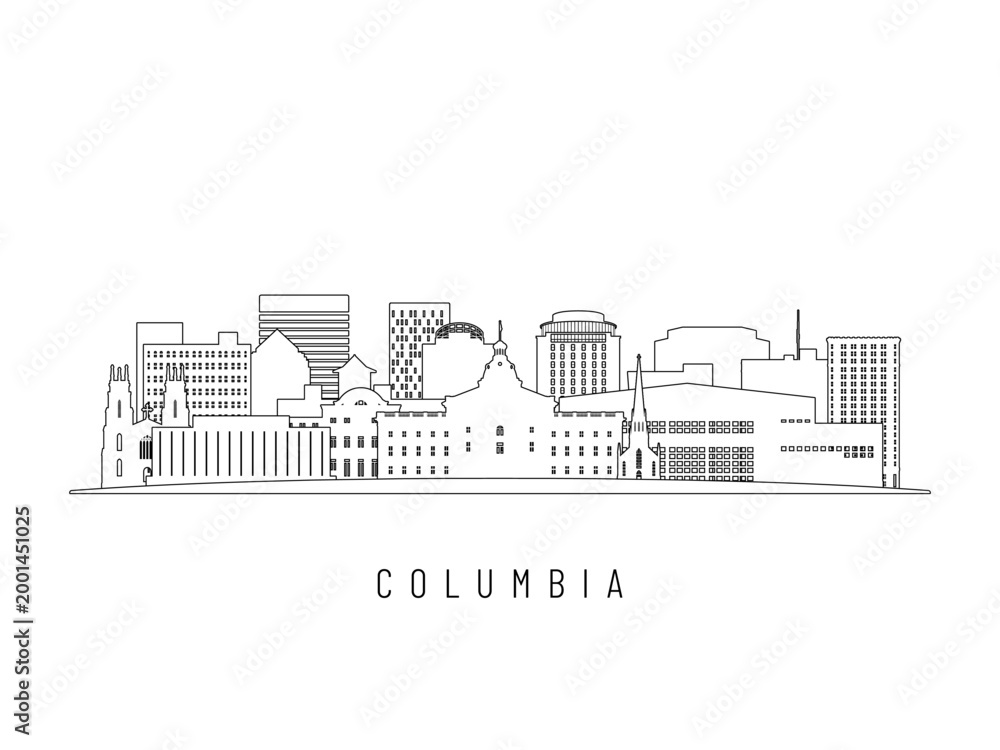 Naklejka premium Detailed Columbia skyline vector illustration. Columbia buildings in line art style, perfect for modern designs.