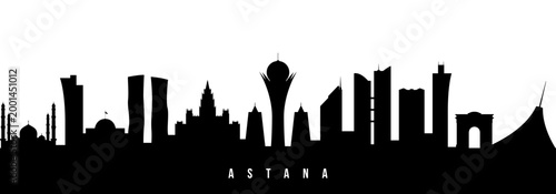 Vector silhouette illustration of Astana urban skyline. Modern minimalist cityscape graphic, perfect for travel, banners or backgrounds.