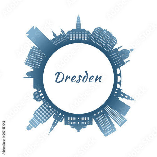 Dresden skyline with colorful buildings. Circular style. Stock vector illustration
