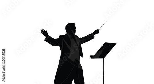 conductor leading orchestra music performance