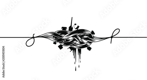 black ink splatter on a wire abstract art