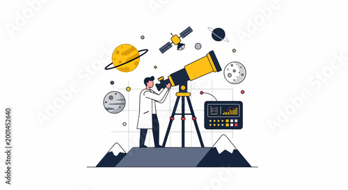 Scientist Observing the Cosmos Through a Powerful Telescope for Research.
