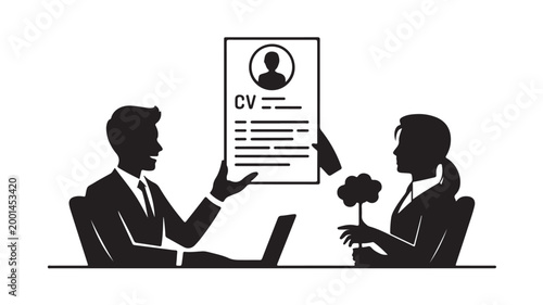 Job Interview Resume Review Silhouette of Business People Discussing Career Recruitment in Office