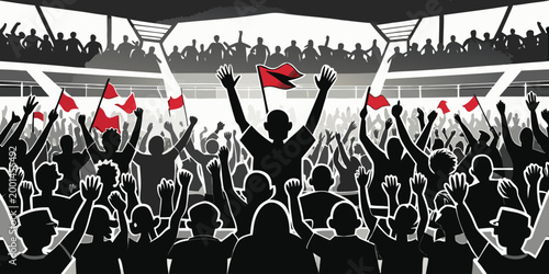 football match crowd in black and white silhouette high quality professional detailed
