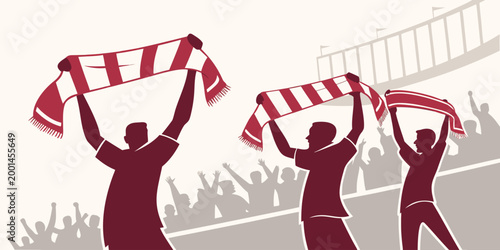 football fans holding scarves in stadium vector illustration high quality professional detailed