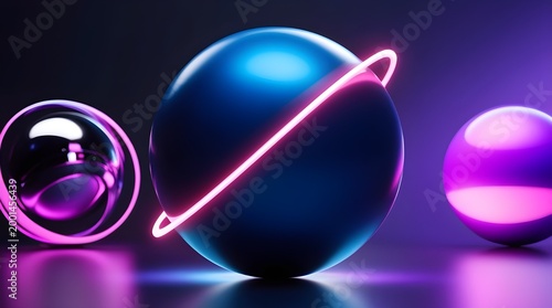 Blue Abstract Sphere with Pink Glow Twisting Motion, Futuristic 3D Energy Orb Background, Neon Light Effect, Modern Digital Art