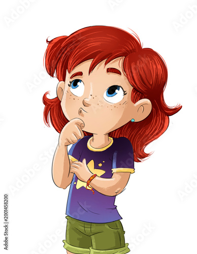 Little girl with a thoughtful face and pose
