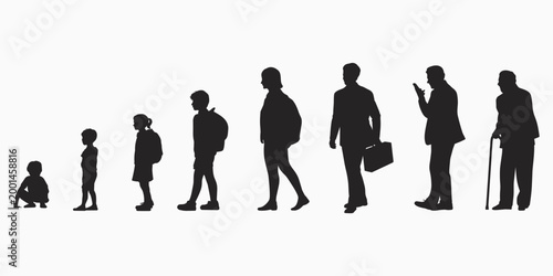 Silhouettes of Human Life Stages from Baby to Elderly Man child girl