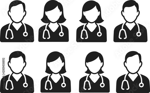 Icons of Doctors and Medical Professionals with Stethoscopes healthcare physician
