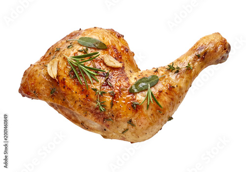 Delicious roasted chicken leg with herbs