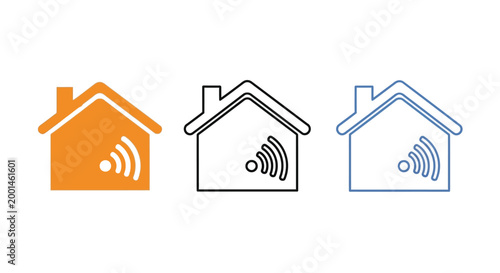 Smart home wifi connection icons represented as simple flat vector graphic designs for digital technology usage