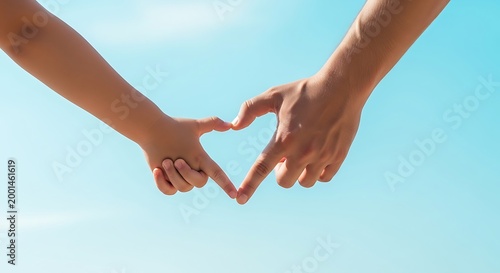 Father and child holding hands together forming a heart shape