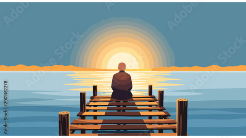 Serene Sunrise Meditation on Dock: Mindfulness & Calmness for Business Wellness