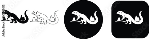 Set of Minimalist Lizard and Reptile Desert Nature Vector Icons in Detailed Black and White Silhouette and Outline Styles