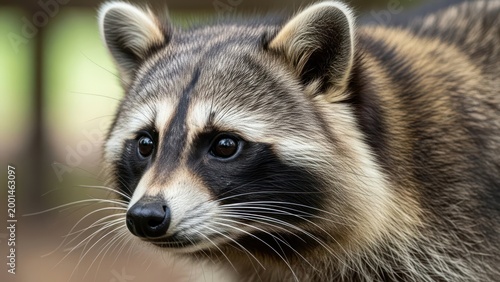 Raccoon face close up portrait.