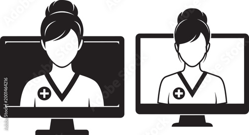 Nurse on computer screen icon medical healthcare vector