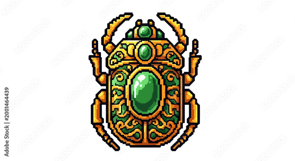 Fototapeta premium Ornate Golden Scarab Beetle with Emerald Gemstone.