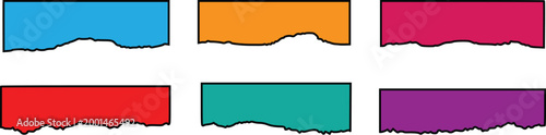 Set of Torn Ripped Paper Banners with Rough Edges and Colorful Text Boxes Vector Illustration