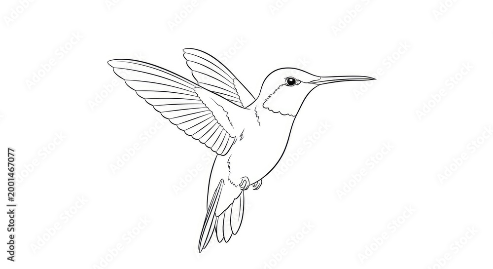Fototapeta premium A hummingbird is flying in an upward motion. The bird is depicted in a simple line drawing style.