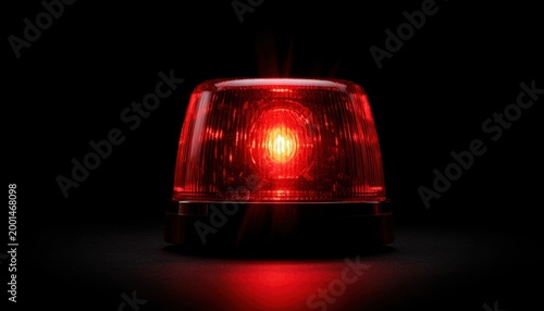 Red emergency warning light beaming brightly with multiple beams in a dark environment