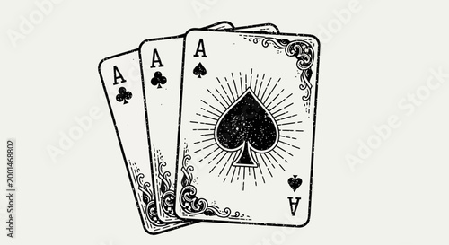 Three playing cards with ace of spades on top are fanned out