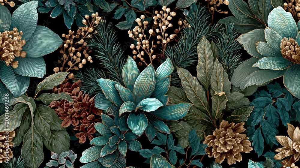Fototapeta premium Close up of vibrant floral arrangement with various green and brown leaves