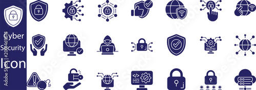 Cyber Security Icons Set. Data Protection, Encryption, Privacy, Firewall, Secure Network Symbols. Line Vector Illustration