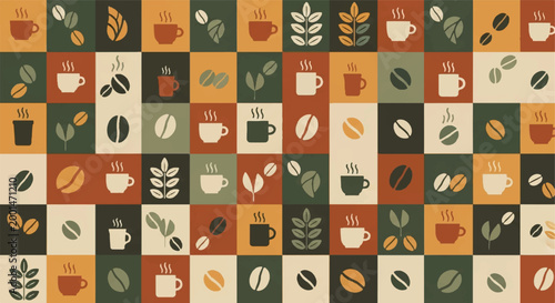 Coffee icons pattern seamless background design elements