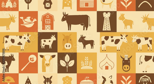 Farm animals and symbols repeating pattern design
