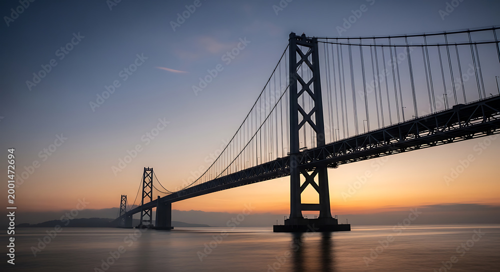Fototapeta premium majestic gray suspension bridge at sunset on transparent background high quality professional