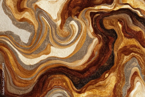 Swirling earthy tones of brown, beige, and gray form organic, flowing patterns