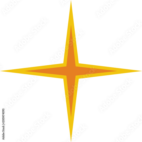 Obraz na plátně Minimalist orange and yellow four pointed geometric starburst shape isolated on