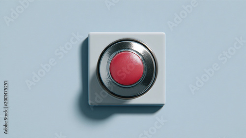 Red Button On White Panel For Technology And Control Concepts
