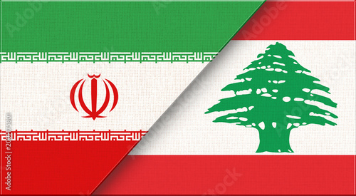 Quadro su tela Double flag of Iran and Lebanon on fabric texture