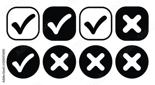 Collection of Checkmark and Cross in Squares and Circles