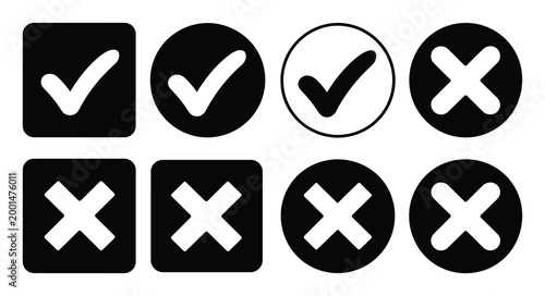 Collection of Checkmark and Cross in Square and Circle Shapes