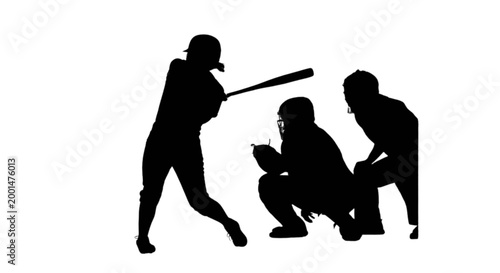 Silhouette of baseball player hitting ball isolated on transparent background, Vector